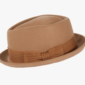 Stylish Tan Fedora Hat with Ribbon 100% Wool - 9th Street by Levine Hats XL 61Cm